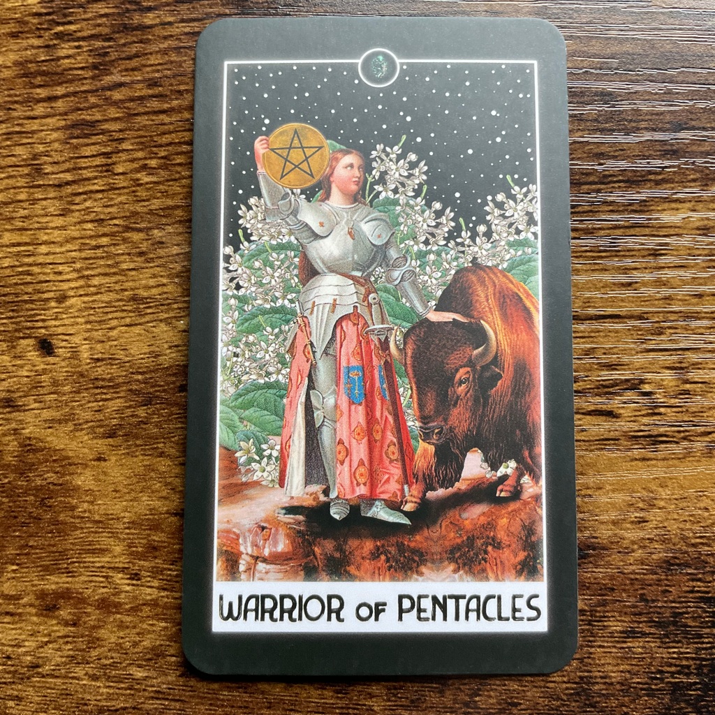 Warrior of Pentacles from the Intuitive Night Goddess Tarot
