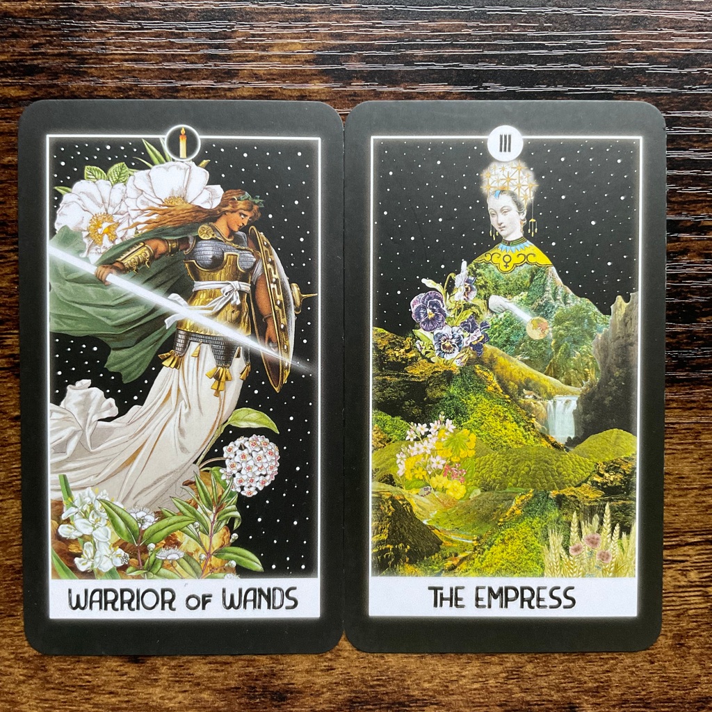 The Warrior of Wands and The Empress from the Intuitive Night Goddess Tarot