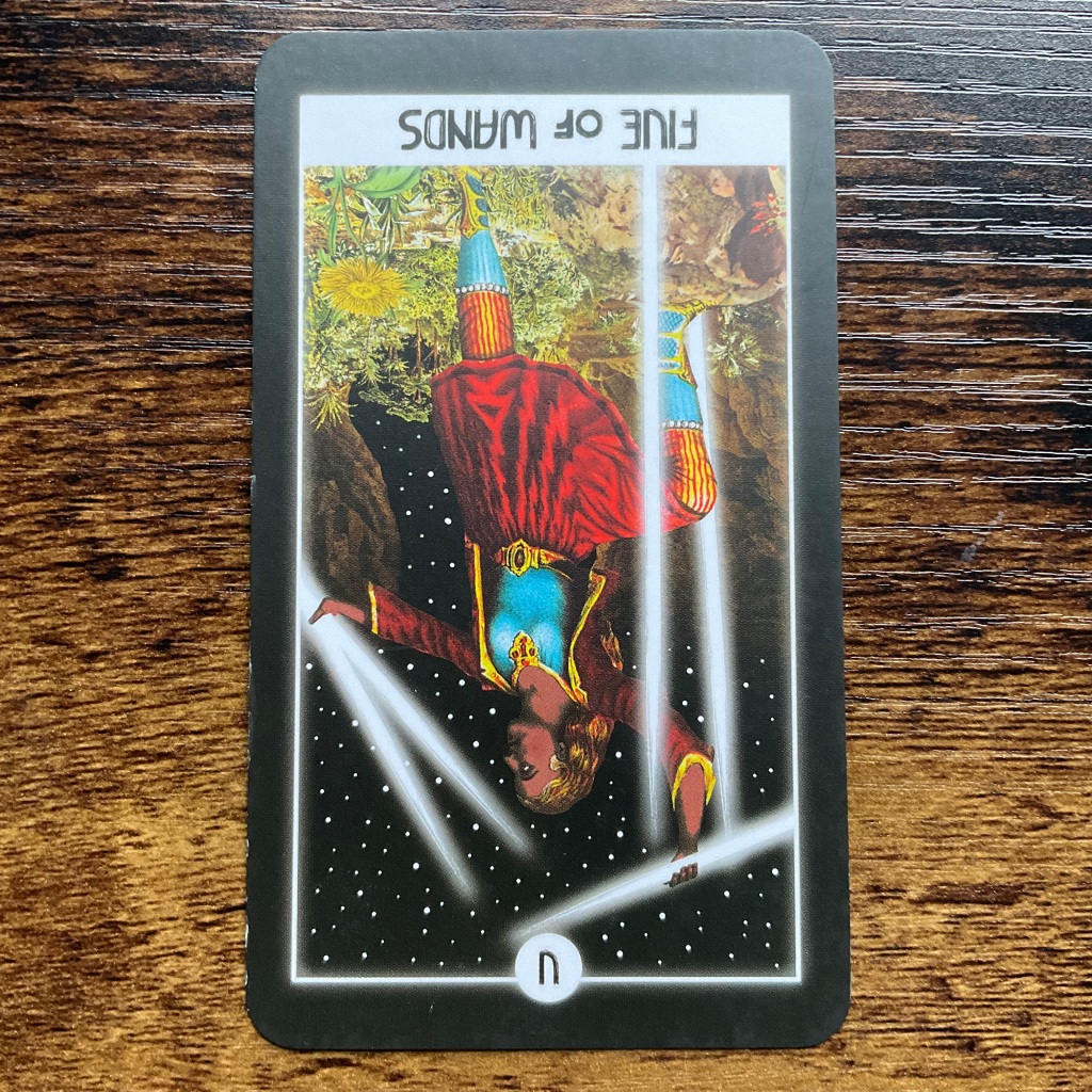 The Five of Wands in Reverse from the Intuitive Night Goddess Tarot