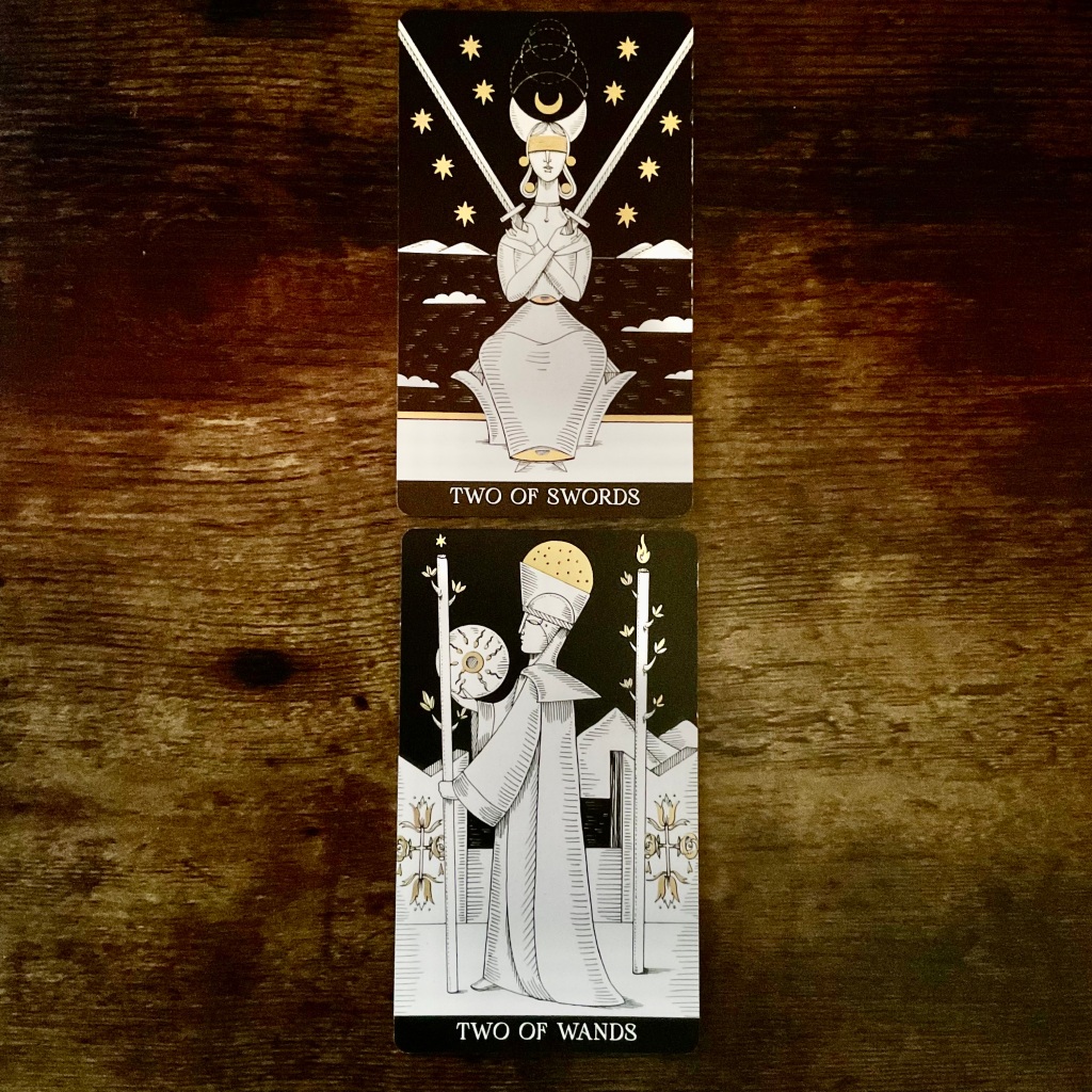 Two of Swords and Two of Wands from the Symbolic Soul Tarot Deck
