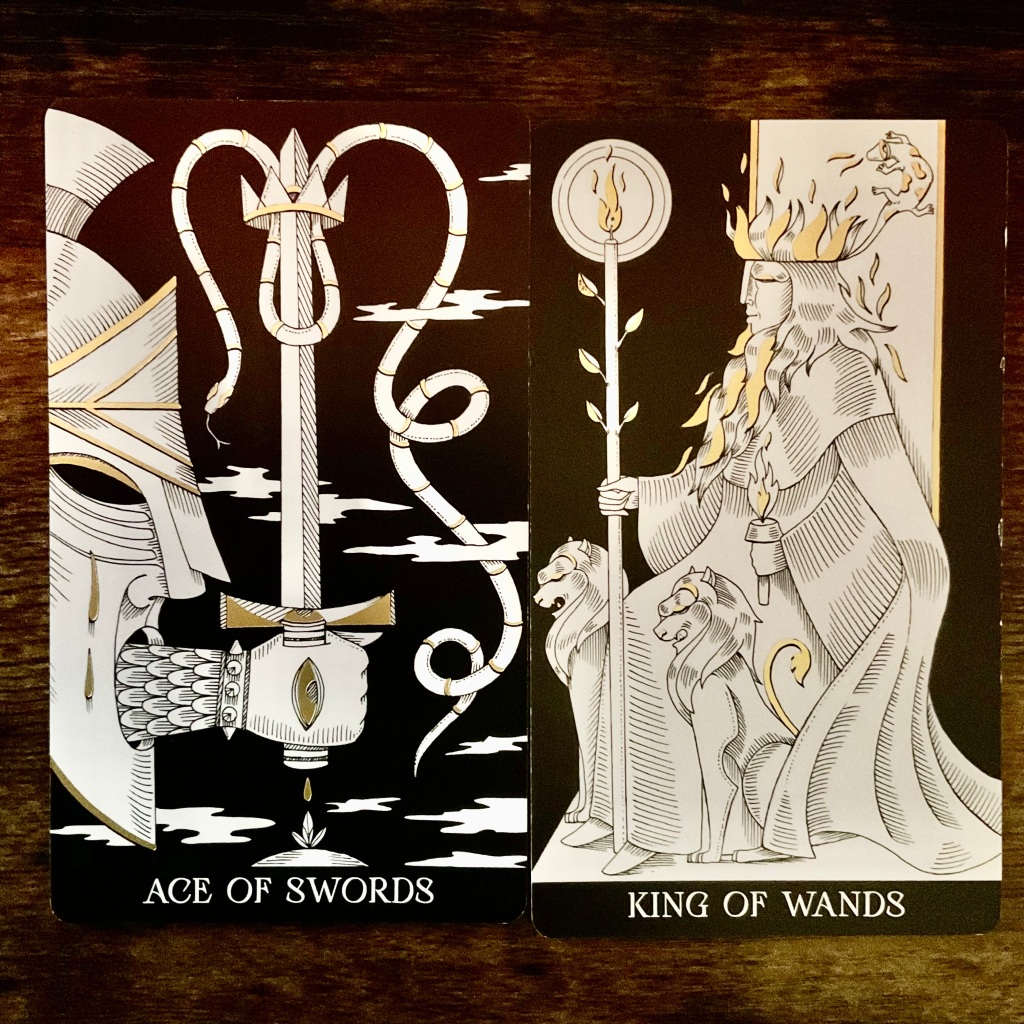 Ace of Swords and King of Wands from the Symbolic Soul Tarot