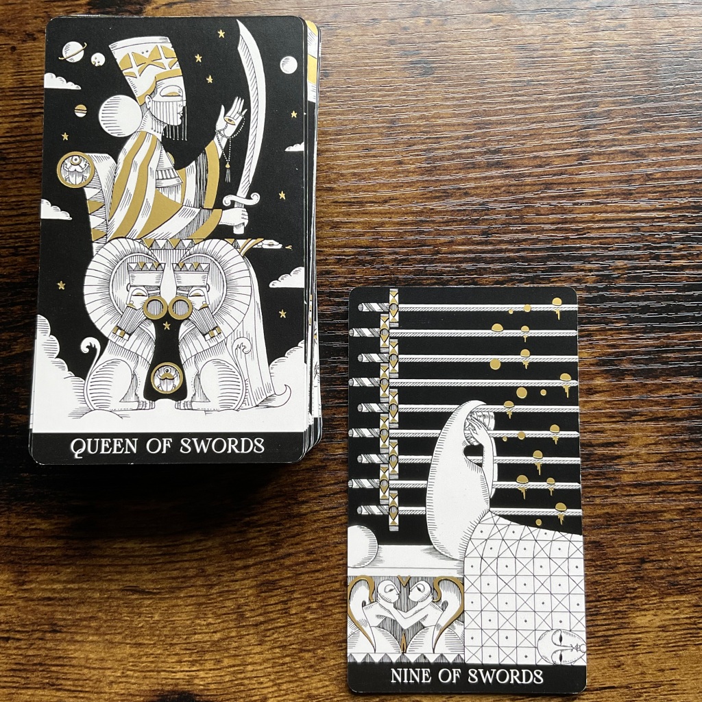 Nine of Swords and Queen of Swords from the Symbolic Soul Tarot