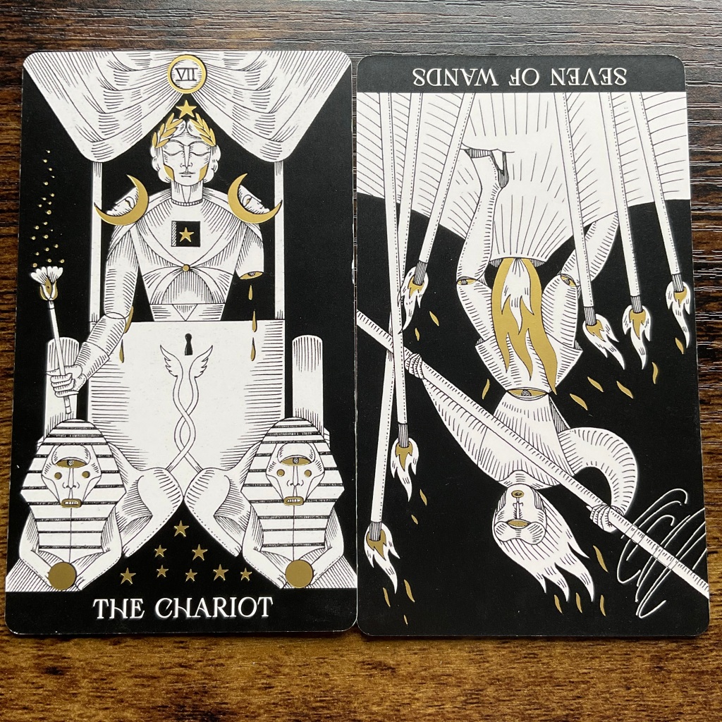 The Chariot and the Seven of Wands from the Symbolic Soul Tarot