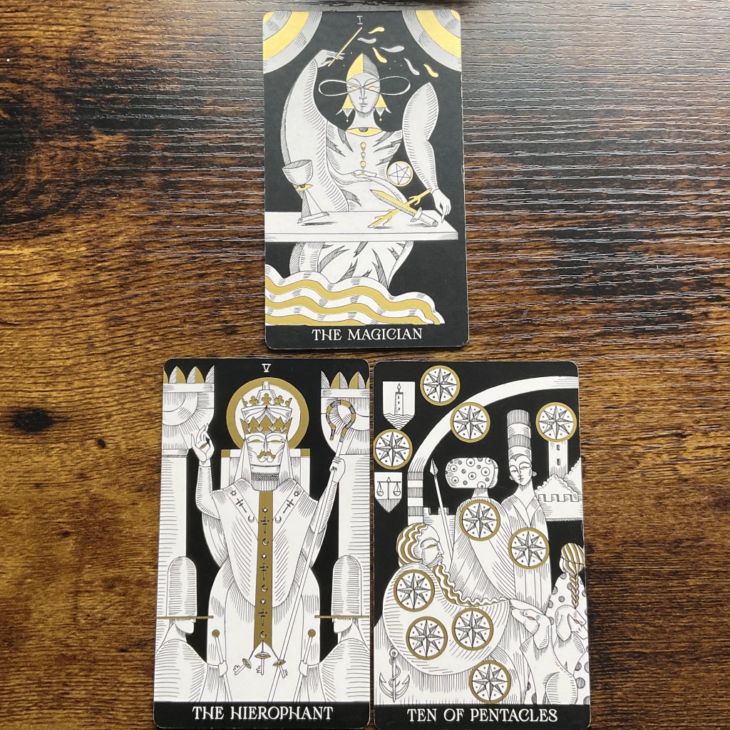 The Magician, Hierophant, Ten of pentacles from the Symbolic Soul Tarot