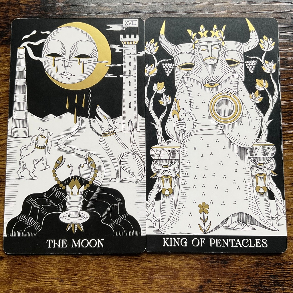 The Moon and the King of Pentacles from the Symbolic Soul Tarot