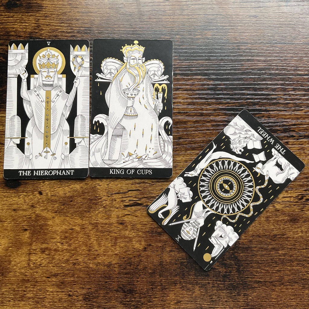 The Hierophant and the King of Cups and Wheel of Fortune from the Symbolic Soul tarot