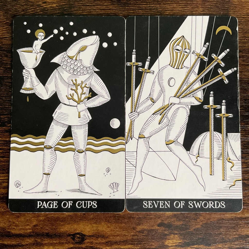 Page of Cups and Seven of Swords from the Symbolic Soul Tarot