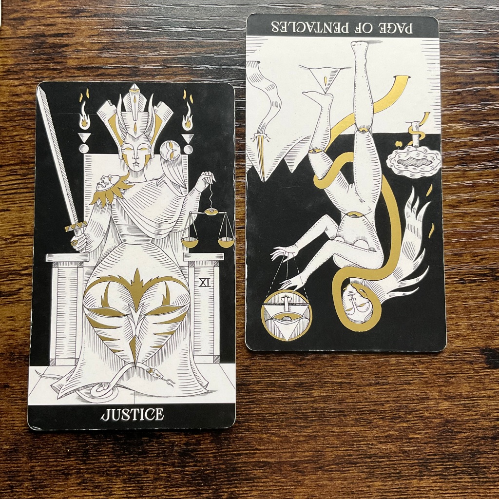 Justice and Page of Pentacles from the Symbolic Soul tarot
