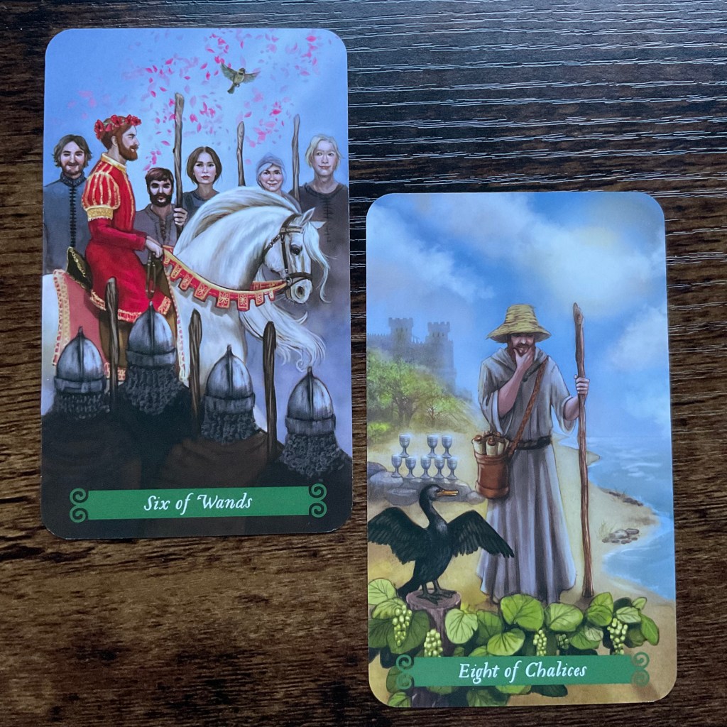 Six of Wands and the Eight of Chalices from the Green Witch Tarot