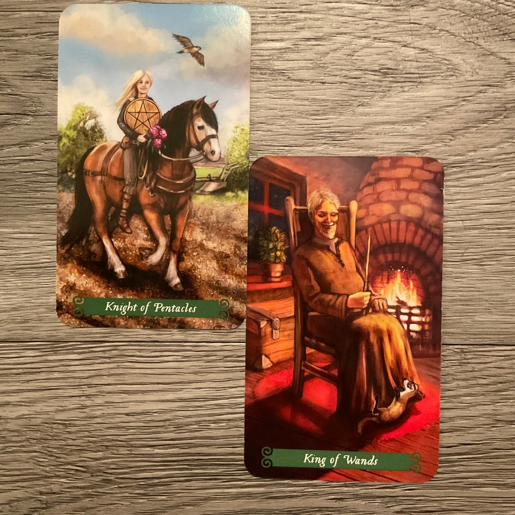 Knight of Pentacles and King of Wands from the Green Witch Tarot
