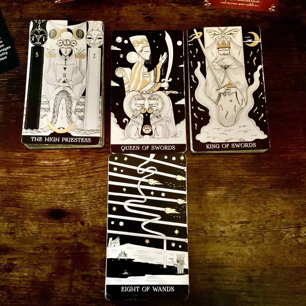 The High Priestess, Queen of Swords, King of Swords and Eight of Wands from the Symbolic Soul Tarot