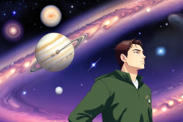 Animated Picture of a Man standing under the Planet Jupiter